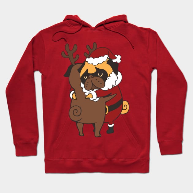 Pug Hugs Christmas Hoodie by huebucket